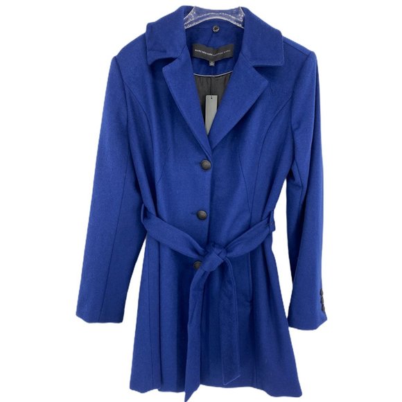 Women’s Blue Andrew Marc Wool Blend Detachable Fox Fur Collar Size 10 - Picture 7 of 12